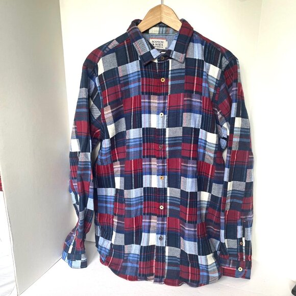 Scotch & Soda Blue Plaid Flannel Shirt XL - Picture 7 of 8
